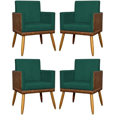 Imagem de Kit 4 Poltronas Modernas Lis Corino e Pé 30cm - Verde Suede Corino