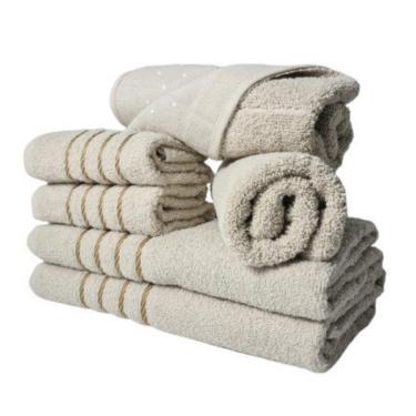 Imagem de Jogo De Toalhas 2 Banho 2 Rosto 2 Piso - 6 Pçs Montreal 100% Algodão - Bege