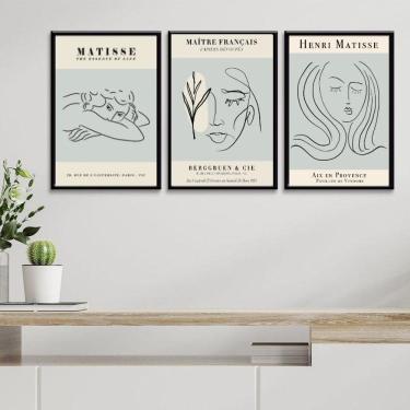 Imagem de Kit 3 Quadros Mulheres Matisse - Azul Claro 33X24Cm - Vidro