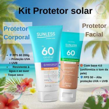 Imagem de Kit Protetor Solar Fps 60 200g + Protetor Solar Facial 4.0 - Sunless