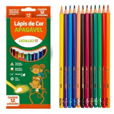 Imagem de Lápis de Cor Apagável Leo & Leo 12 Unidades Escolar Infantil Não Tóxic
