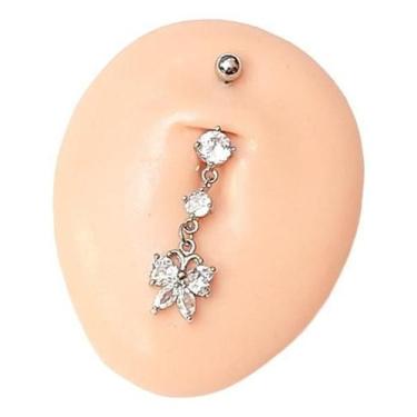 Imagem de Piercing De Umbigo Pendurado Prata Borboleta Zirconia Aço - De Castro 