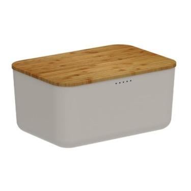 Imagem de Porta Pães Com Tampa Organizador De Cozinha Bambu Bege Ou