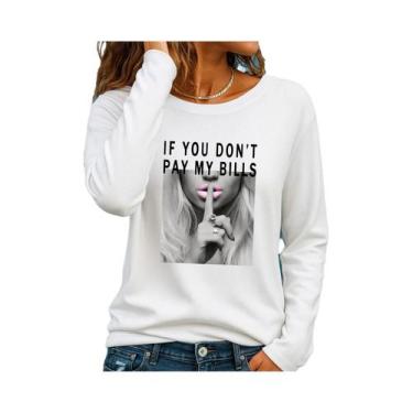 Imagem de Camiseta Feminina Fina De Algodão De Manga Comprida Branca - NONE, BR-