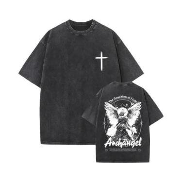 Imagem de Camiseta Oversized Vintage Lavada Com Estampa Gótica Rock Jesus Forgiv