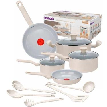 Imagem de Jogo de Panelas Rochedo Vanilla 10 Peças com Utensílios Light Sand