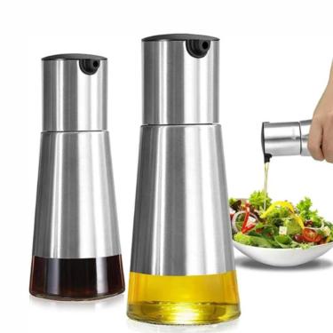 Imagem de Kit 3 Pecas Galheteiro Inox Vidro 230Ml Porta Azeite Vinagre Com Suporte Cozinha Luxo Organizador De Mesa Premium