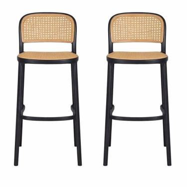 Imagem de Kit com 2 Banquetas Alta em Polipropileno com Encosto Amis Preto/Bege