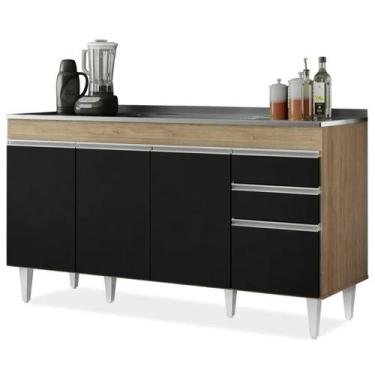 Imagem de Balcão Gabinete com Pia Inox 150cm Marrocos Castanho/Preto - Lumil - L