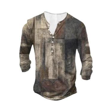 Imagem de Camisa Casual Masculina Vintage De Manga Longa Com Botões, Estilo Solt