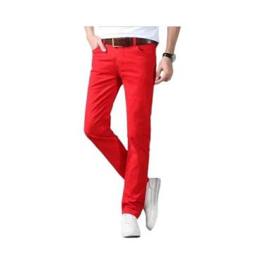 Imagem de Calças Jeans Slim Fit Em Amarelo E Rosa Para Homens, Moda Casual, Novo