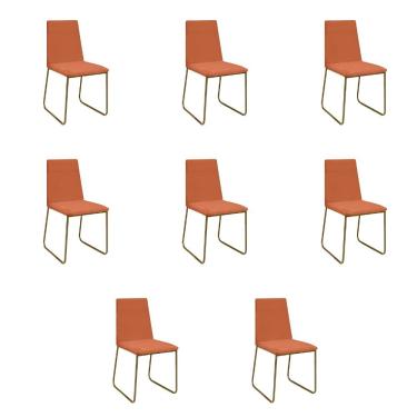 Imagem de Kit 8 Cadeiras De Jantar Cozinha Industrial Lexa Veludo Élpis Móveis Terracota Dourada
