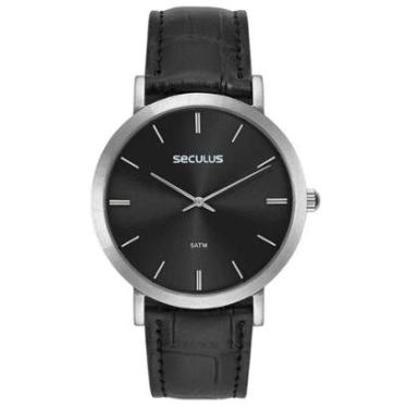 Imagem de Relógio Masculino Seculus Semi Slim Prata Couro Original-Masculino