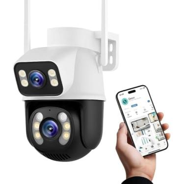 Imagem de Câmera de Segurança WiFi Externa HD 3MP, IP Sem Fio com Visão Noturna Infravermelha, Dupla Lente Grande Angular, À Prova D'Água IP66, Detecção de Movimento e Áudio Bidirecional - Premium