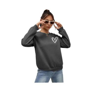 Imagem de Moletons Femininos Com Estampa De Coração, Casuais E Confortáveis, Hoo