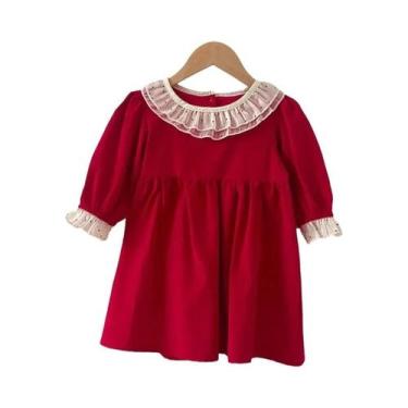 Imagem de Vestido De Festa De Natal Para Menina Com Renda E Babados Em Acetato, 