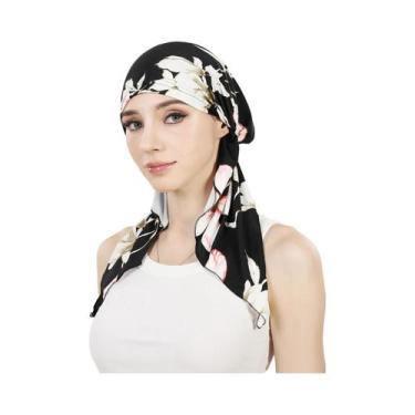 Imagem de Hijab Turbante Feminino Muçulmano Com Estampa, Elástico, Cauda Longa, 