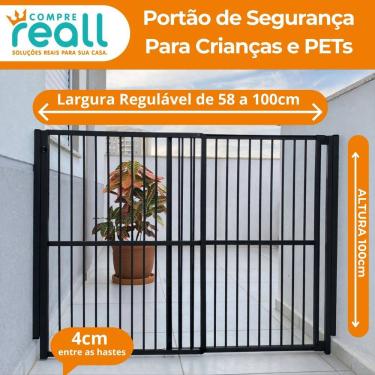Imagem de Portão de Segurança - Alumínio - 100 cm x 058 a 100 cm - Preto