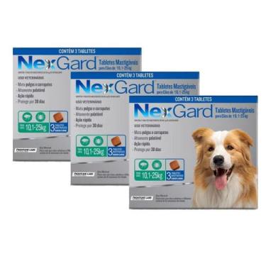 Imagem de Kit 3 comprimidos Nexgard antipulgas e Carrapatos para cães 10 a 25kg