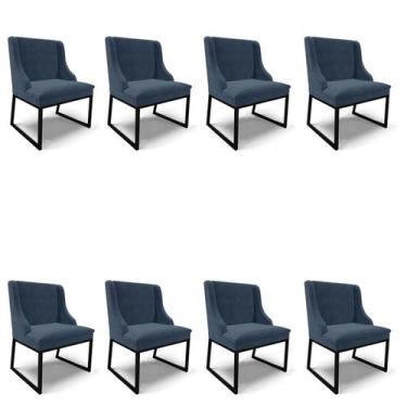 Imagem de Cadeira Sala de Jantar Industrial Preto Kit 8 Liz Suede Azul M D03 - D