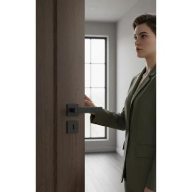Imagem de 2x Fechadura Porta Quarto Interna Preto Fosco Roseta Quadrad - Congrat