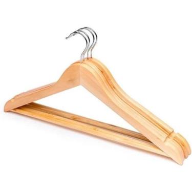 Imagem de Kit 9 Cabides de Madeira com Verniz Premium para Roupas Marfim Nove Un