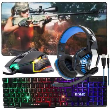 Imagem de Teclado Semi Mecanico Gamer RGB + Mouse 6 Botões Rainbow + Headset Dri