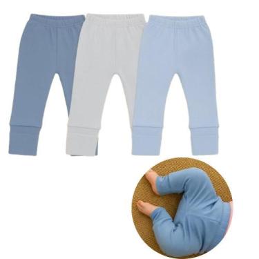 Imagem de Kit 3 Calças Mijão Vira Pé Bebê Culote Suedine 100% Algodão - - BEBE E