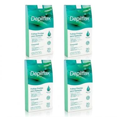 Imagem de 4CX Folhas Prontas Corporais Depilflax Aloe Vera C/20 Unid. - Lilabell