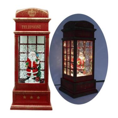 Imagem de Cabine Telefone Inglês Papai Noel Natal LEDs Musical De 26cm - Genéric