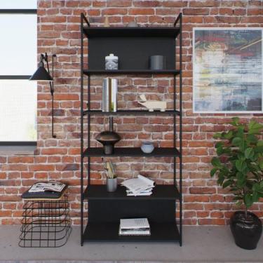 Imagem de Estante com 6 Prateleiras 186cm x 80cm x 33cm com Fundo Yon Preto - Me