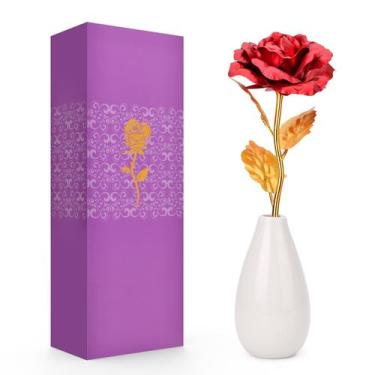 Imagem de Flor Artificial de Rosa com Vaso de Cerâmica Tmacker