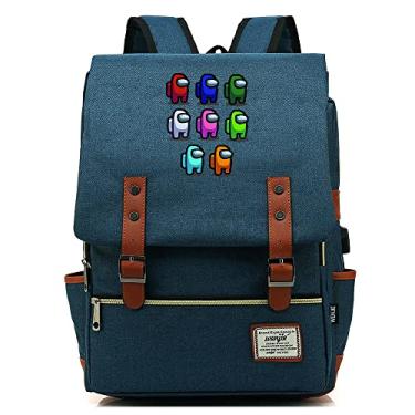 Imagem de Mochila retrô Space Game Among Pattern, mochila escolar retrô unissex (com USB), Azul marinho, Large, Clássico