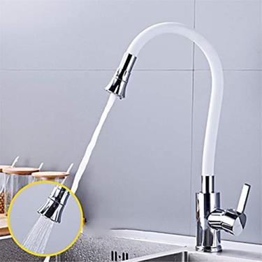 Imagem de Torneira giratória de água, torneira misturadora de pia de cozinha água fria quente, extensor de torneira de cozinha, torneira de pia com rotação de 360°, torneira de pia moderna de alavanca única, torneiras de cozinha em spray de 2 modos (branca)