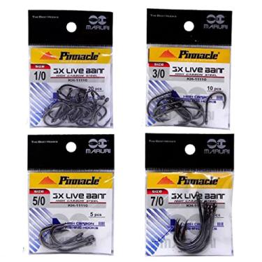 Imagem de Kit Anzol Pesca Maruri 3X Live Bait Aço Carbono N° 1/0 3/0 5/0 7/0-40 Peças