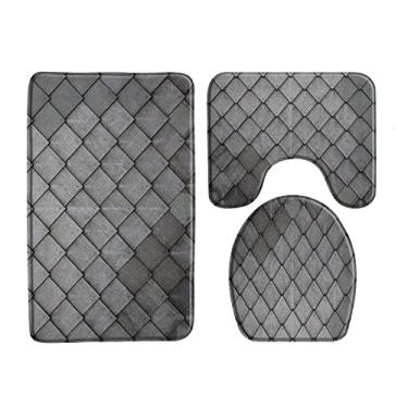 Imagem de Tapete de Banho com Textura de Pedra Pedra Conjunto de 3 Peças Tapete de Banheiro Absorção de Água Flanela Antiderrapante Tapete Lavável Capa de Banheiro Decoração de Banho, 33824J, 400MMx600MM