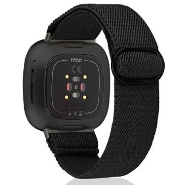 Imagem de TOYOUTHS Compatível com Fitbit Sense/Sense 2 Band/Versa 3/Versa 4 Bandas Mulheres Homens Elástico Ajustável Tecido Nylon Tiras Elásticas Elásticas Pulseiras Elásticas Acessórios Pulseira Esportiva, Preto