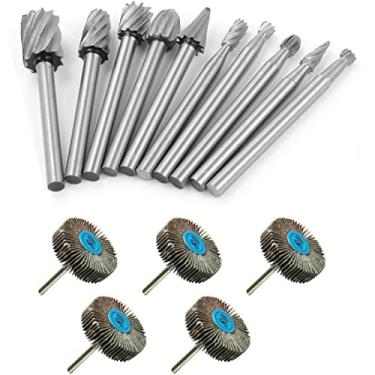 Imagem de Bits de escultura em madeira para Dremel ferramenta rotativa conjunto de brocas de carpintaria moldar rebarbas, esculpir rebarba, broca de raspa, kit de broca de corte com abas rodas de ranhura, moagem de eixo de 3 mm - haste de 1/8 polegada