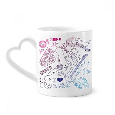 Imagem de Combinação de fone de ouvido padrão musical ilustrar caneca café cerâmica copo de coração de vidro