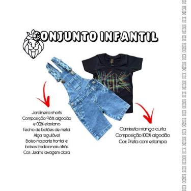 Imagem de Conjunto Jardineira Jeans E Camiseta Infantil Menino - Rugido Kids