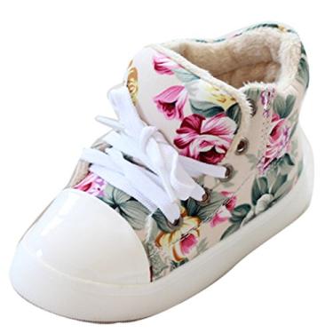 Imagem de Tênis infantil infantil de lona com flor grossa floral de cano alto preto, Bege, 7 Big Kid