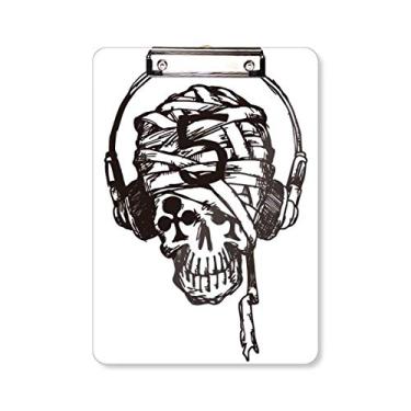 Imagem de Headset Skull Music Pattern Ilustrate Prancheta Pasta Bloco de Escrita Placa de Apoio A4