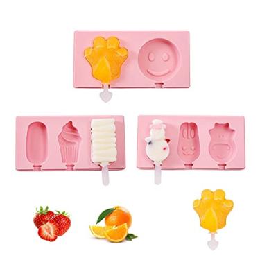 Imagem de Xiaomin 3 moldes de picolé de silicone com tampa, moldes de picolé caseiros com alça para picolé de picolé, barra de sorvete e palitos de plástico, conjunto "faça você mesmo", livre de BPA, rosa