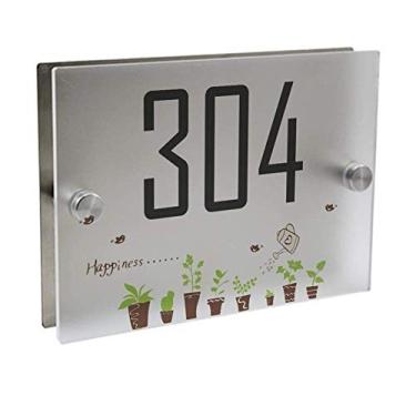 Imagem de Placa de sinalização de casa Placas em vasos fofos Placas externas personalizadas de número da casa Placa de sinalização de porta de rua Acrílico vidro fosco