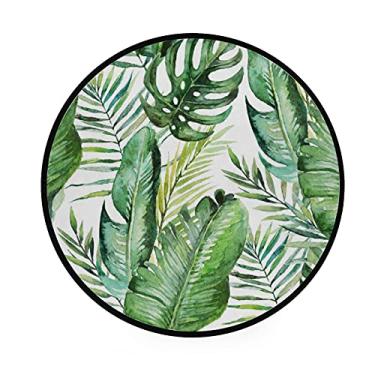 Imagem de Tapete de área infantil tapete de engatinhar redondo verde folhas de palmeira e samambaia decoração de casa tapete de banheiro tapete antiderrapante diâmetro macio 92 cm