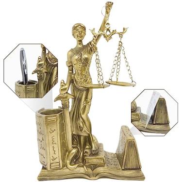Imagem de Escultua Decorativa Est?tua Dama Justi?a Direito Enfeite Mesa Escrit?rio Porta Caneta Cart?o Visitas (Dourado Escuro)