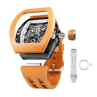 Imagem de TSAR BOMBA Relógio masculino intercambiável, 2 conjuntos de biséis, pulseiras e coroas intercambiáveis, relógios de pulso masculinos de luxo mecânicos automáticos, à prova d'água de 100 m com movimento japonês, Preto, laranja, Relógio automático, mecânico