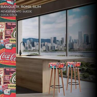 Imagem de 2 Bancos Banquetas Roma Slim Redonda Alta 70cm Retro