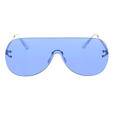 Imagem de Óculos de sol de corrida retrô de tamanho grande sem aro Panel Shield, Dourado, azul, 6 1/8" (154mm) x 2 7/16" (62mm)