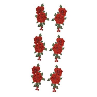 Imagem de Tofficu 6 Peças remendo bordado rosa remendos de ferro Remendo de roupas bordado de rosas remendos de flores bordadas nacionalidade Fragmento par de flores Acessórios vermelho